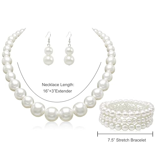 Cryshimmer Pearl Choker Necklace for Women Faux Pearl Beads Strand Necklace Earring Set Costume Jewelry,Gift for Wife Mother - color: Pearl Set-1