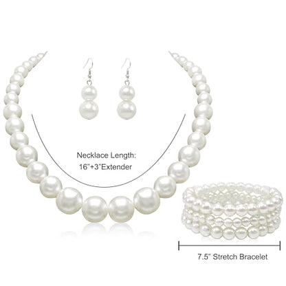 Cryshimmer Pearl Choker Necklace for Women Faux Pearl Beads Strand Necklace Earring Set Costume Jewelry,Gift for Wife Mother - color: Pearl Set-1