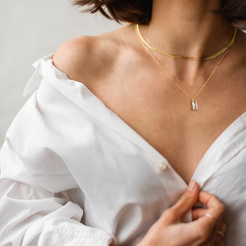 Zeffy Diamond Necklaces for Women, Dainty Gold Necklace 18k Gold Plated Layered Necklaces Simple Gold CZ Diamond Pendant Necklaces for Women Trendy Jewelry Gifts for Girls - color: Gold Diamond Snake Layered Necklace