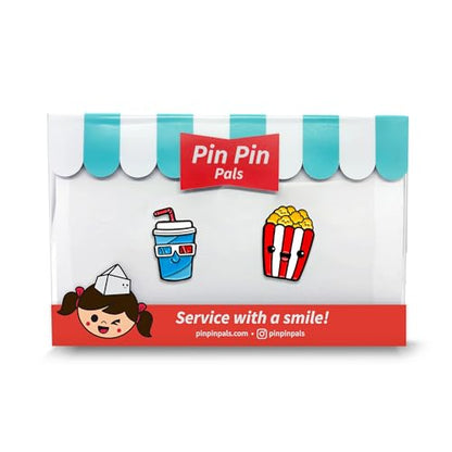 Enamel Pin Set (2 Pins Per Set) for Backpack, Bag, Lapel, Kawaii Button Collector - style: Popcorn & Soda
