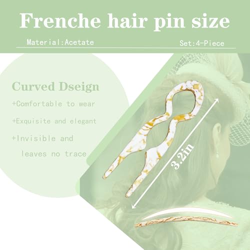 4 PCS French Hair Pins for Women Lialys Prestige Hair Pins for Buns, Updos & French Twist Hair Tool, Acetate Hair Pins Ideal for Thin & Thick Hair - color: black witer