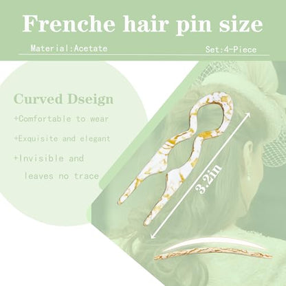4 PCS French Hair Pins for Women Lialys Prestige Hair Pins for Buns, Updos & French Twist Hair Tool, Acetate Hair Pins Ideal for Thin & Thick Hair - color: black witer