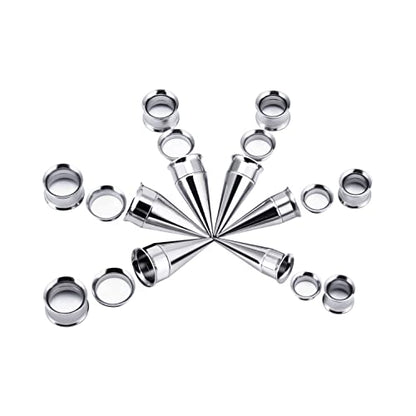 36PCS Ear Gauge Stretching Kit Stainless Steel Double Flare Alloy Tapers 3 In 1 Plugs Set Eyelet 14G-00G - color: 11-16mm