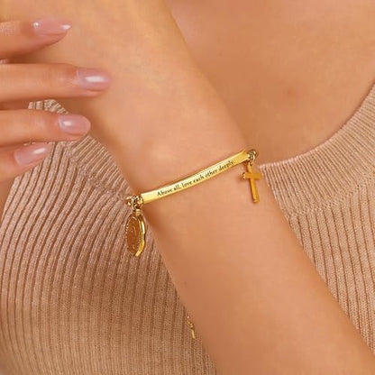 DS Inspirational Bracelet for Women Christian Engraved Bibler Verse Cross Butterfly Daisies Charm Bracelet, Exquisite Stainless Steel Jewelry Daughter Best Friend Bestie - style: Above all, love each other deeply.-Peter 4:8-Gold