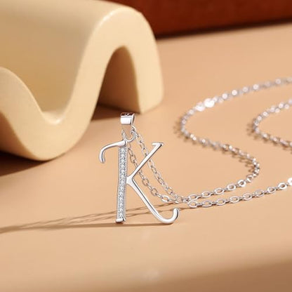 VIKI LYNN Dainty Initial Letter Pendant Necklace for Women | Cubic Zirconia Initial Jewelry, Personalized Letter Necklace, Dainty Women Jewelry, Birthday Gift Idea for Her, Mom and Wife - color: Silver, style: Silver-K