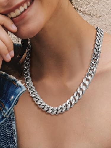 PROSTEEL Chunky Cuban Link Curb Chain Necklace for Women Men, Stainless Steel Choker Thick Trendy Statement Hip Hop Miami Cuban Chain Jewelry Gifts Unisex Size,5/12/14mm Widths,18"/20" - color: 14mm-Silver, size: 20inches
