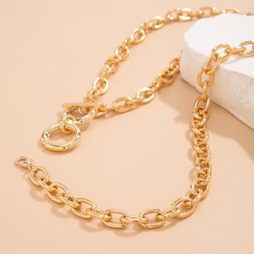 Layered Chunky Gold Silver Necklace Big Cuban Chain Statement Necklace Stacked Punk Chain Choker Necklaces for Women Trendy Jewelry Birthday Gifts - color: 02 Gold