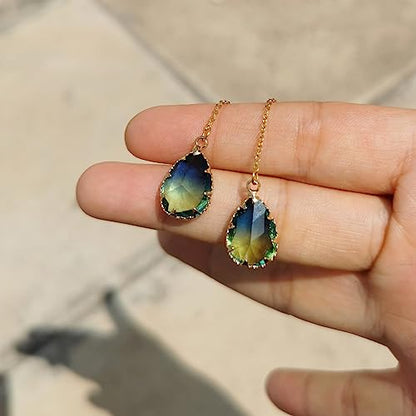 WANGGAO Stainless Steel Water Drop Long Chain Earrings for Women Linear Crystal Threader Earrings Jewelry - color: Green