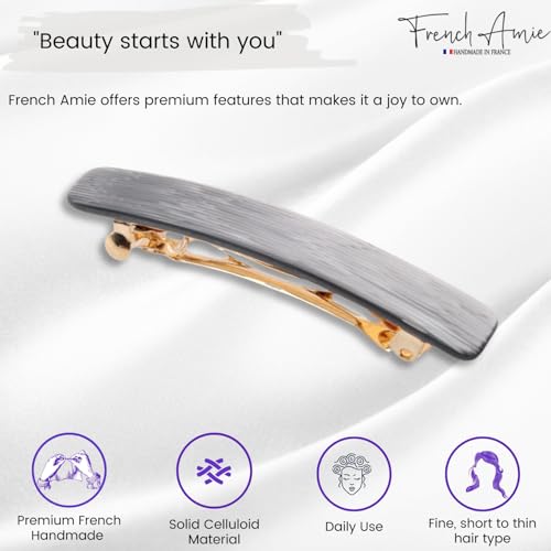 French Amie Bar Metallic Grey Small 2 1/4 Inch Hair Clip Barrette | Handmade Cellulose Acetate Durable Grip For Women Girls Teens Everyday Style - color: Metallic Grey
