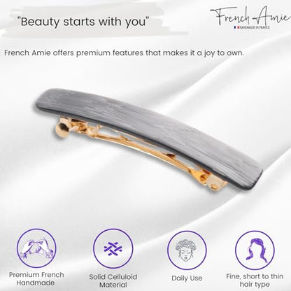 French Amie Bar Metallic Grey Small 2 1/4 Inch Hair Clip Barrette | Handmade Cellulose Acetate Durable Grip For Women Girls Teens Everyday Style - color: Metallic Grey