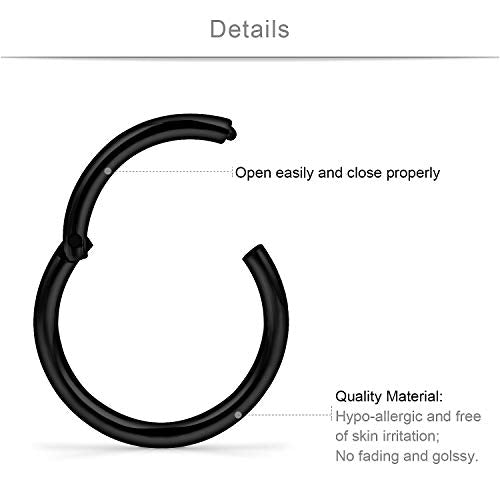 SCERRING 18G Stainless Steel Hinged Clicker Segment Septum Nose Lip Ring Hoop Cartilage Tragus Sleeper Earrings Body Piercing Jewelry 6mm 8mm 10mm 6PCS - color: 3 Pairs - Black