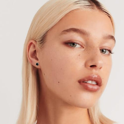 CHIC & ARTSY 925 Sterling Silver Half Hoop Earrings for Women, Dainty Huggie Hoops with Synthetic Opal, Moonstone, CZ & Gemstones, Lightweight Comfort Fit Everyday Elegant Jewelry - color: Synthetic Black Onyx /Silver