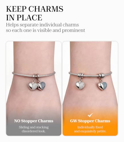 GW Stopper Charms 925 Sterling Silver Round Rondelle Spacer Beads with Exquisite Velvet Bag for Charm Bracelets for Women - color: Silver-6PCS