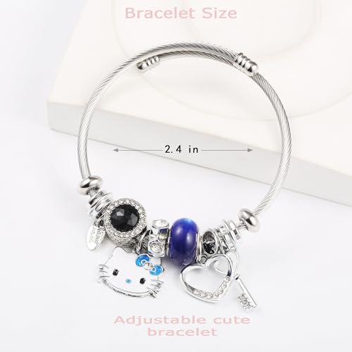 YouLuo Cute Necklace Charm Bracelet Set,Personalized Jewelry Gift for Women | Cute Charm Bracelet, Adjustable Stainless Steel Bracelet, Anime Cartoon Accessories Bracelets for Women Gift and Friendship - color: Blue