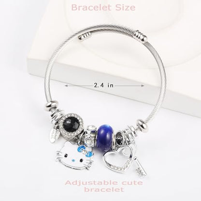 YouLuo Cute Necklace Charm Bracelet Set,Personalized Jewelry Gift for Women | Cute Charm Bracelet, Adjustable Stainless Steel Bracelet, Anime Cartoon Accessories Bracelets for Women Gift and Friendship - color: Blue