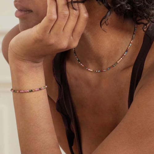 MTMY Beaded Gemstone Choker Necklace for Women | 14K Gold Plated, Colorful Natural Stone, Bead Chain, Boho Summer Beach, Handmade Jewelry - color: Mixed Gemstone