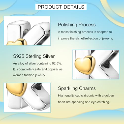 Two-Tone Gold Heart S925 Silver Letter Charm Fits Pandora Bracelet Necklace | Initial Bead Two-Tone Gold Heart, DIY European Bracelet Accessory, Gift for Ladies Birthday Anniversary Valentine - style: K