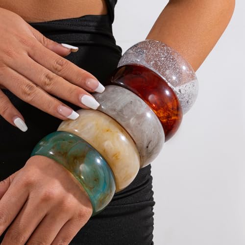 Colorful Acrylic Resin Open Cuff Bracelets Simple Transparent Chunky Thick Bangle Statement Irregular Geometric Resin Wide Wristband Chunky Acetate Wrap Cuff Bracelets - color: B-01