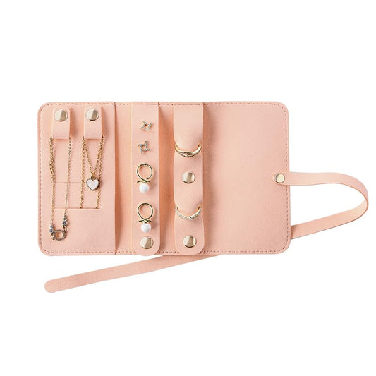 CASEGRACE Travel Jewelry Organizer Roll, Portable Velvet Jewelry Storage Roll Earring Organizer Bag, Jewelry Pocket for Necklaces, Rings, Earrings (Pink) - color: Pink