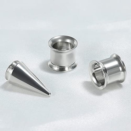 36PCS Ear Gauge Stretching Kit Stainless Steel Double Flare Alloy Tapers 3 In 1 Plugs Set Eyelet 14G-00G - color: (1.6-10mm)-Silver-Flare