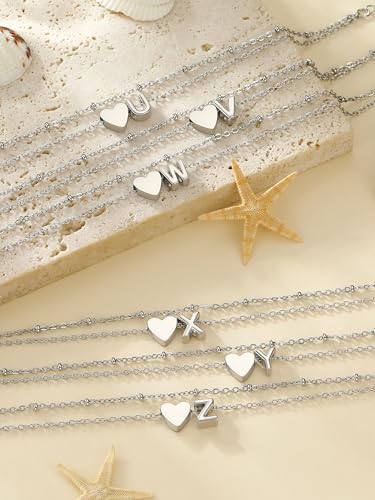 Initial Ankle Bracelets for Women, Dainty Stainless Steel Letter A-Z Layered Anklets, Heart Ankle Bracelet 8.5"-10.5" Adjustable, Summer Beach Jewelry, Come with Box - color: Silver, size: T
