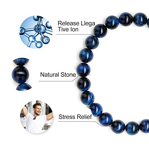 M MOOHAM Mens Bracelet - Beaded Natural Stone 8mm Tiger Eye Matte Agate Lava Rock Bracelets for Men Teen Boys Grandpa Dad Birthday Gifts Jewelry - style: Lava Rock&Blue Tiger Eye Bracelets