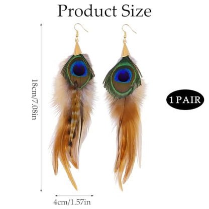 Long Peacock Feather Earrings for Women Boho Dangle | Lightweight vintage statement jewelry ensuring comfortable daily wear.