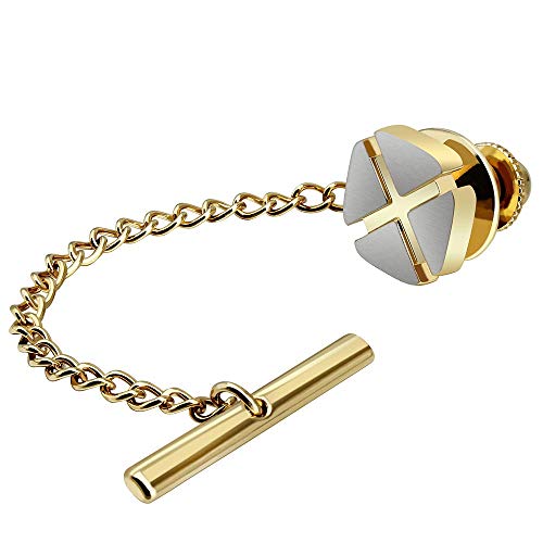 HAWSON Mini Tie Pin for Men, Tie Tack with Chain for Men's Necktie, Tie Tack Gift Set for Wedding, Party, Meeting - color: Gold + Brushed Silver
