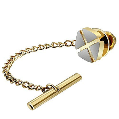 HAWSON Mini Tie Pin for Men, Tie Tack with Chain for Men's Necktie, Tie Tack Gift Set for Wedding, Party, Meeting - color: Gold + Brushed Silver