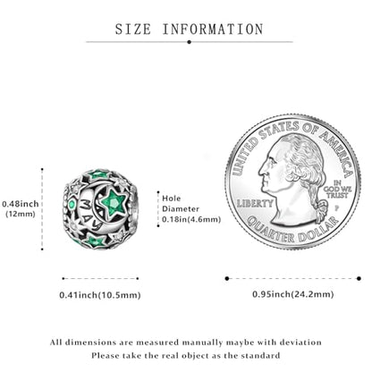 925 Sterling Silver Birthstone Star & Moon Bead Charms with Cubic Zirconia | 12 Months Birthstones, Compatible with Pandora & European Bead Charms Bracelets,Celestial Birthday Jewelry Gift for Women - color: Emerald Birthstone Charm