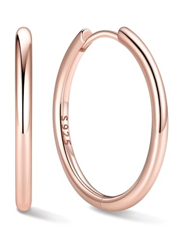 ChicSilver 925 Sterling Silver Hoop Earrings for Women Silver Huggie Hoops | Hypoallergenic 925 sterling silver hoops in 8/10/12/14/16/18/20MM, available in Gold/Silver/Rose Gold/Black. - color: Rose Gold, size: 18mm