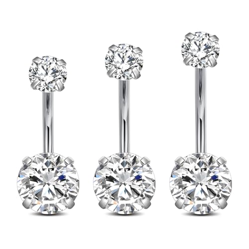 FECTAS 14g Belly Button Rings Surgical Steel CZ Petite Navel Ring for Women Body Piercing Jewelry Petite select Barbell Len 6mm 8mm 10mm 12mm 14mm Silver - style: silver1-3pcs-14&12&10mm bar