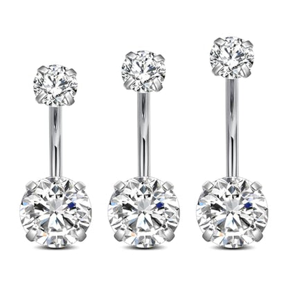 FECTAS 14g Belly Button Rings Surgical Steel CZ Petite Navel Ring for Women Body Piercing Jewelry Petite select Barbell Len 6mm 8mm 10mm 12mm 14mm Silver - style: silver1-3pcs-14&12&10mm bar