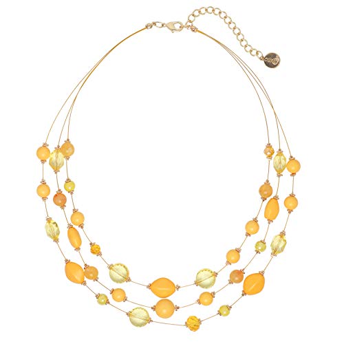 Coiris 3 Layers Illusion Wire Beaded Statement 19.5" Necklace for Women - color: N0005-Empire Yellow