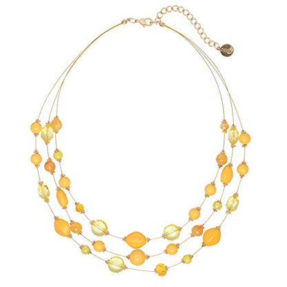 Coiris 3 Layers Illusion Wire Beaded Statement 19.5" Necklace for Women - color: N0005-Empire Yellow