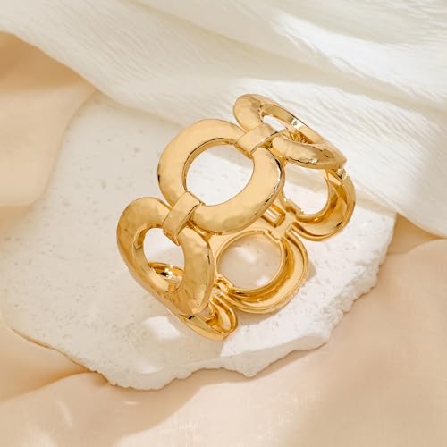 Chunky Gold Bangles Bracelet for Women Trendy Statement Bracelet Dainty Charm Gold Jewelry - color: Ellipse Bracelets-GD
