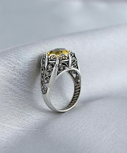 Filigranist 925 Sterling Silver Filigree Art Women Mini Dome Cocktail Ring with Gemstone, Gift Boxed - color: Citrine