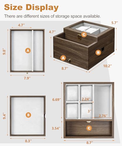 Homde Wooden Watch Box for Men: 3-Layer Organizer with 4 Watch Pillow | 4 Watch Pillows and 2 Drawers for Jewelry and Accessories-Nightstand Display-Clear Lid and Charging Hole for Easy Access