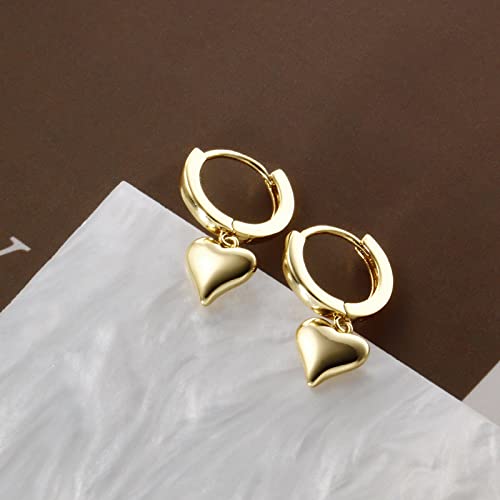 DAILY VIBES Cute Gold Mini Dangle Huggie Hoop Earrings for Women Trendy | 14K Gold Plated, Dainty Cubic Zirconia, Small Hoop Earrings with Charm Drop, Jewelry Gift for Women Ladies - color: Mini Heart A