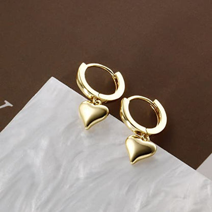 DAILY VIBES Cute Gold Mini Dangle Huggie Hoop Earrings for Women Trendy | 14K Gold Plated, Dainty Cubic Zirconia, Small Hoop Earrings with Charm Drop, Jewelry Gift for Women Ladies - color: Mini Heart A