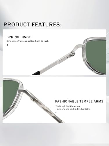 kimorn Women's Square Aviator Sunglasses, Polarized UV400 Pretecion | Retro Frame Shades, Small-Medium Fit, Driving, Beach, Daily Wear - color: Clear Green