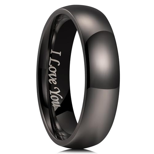 King Will 316L Stainless Steel Wedding Band for Men Women Size 4-15 | 2-8mm Width, Black/Sliver/Gold Plated, Laser I Love You, High Polished, Dome Style, Promise Ring Comfort Fit Promise Gift - color: E-Gunmetal Gray-6mm