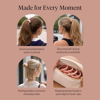 Kitsch Elastic Hair Ties No Damage | Stretchable Hair Bands - Blush 20pcs | Strong All-Day Hold Hair, Rubber Bands For Hair, Ponytail Holders | Hair Accessories for Everyday Use - color: Blush Standard (Pack of 20)