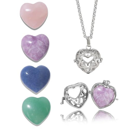 Raicegs Heart Shaped Crystals and Healing Stones 7 Chakra Crystal Necklace 0.8 inch Heart Gemstones Natural Stones Necklaces for Women Spiritual Gift for Women Teen - style: 4PCS-A