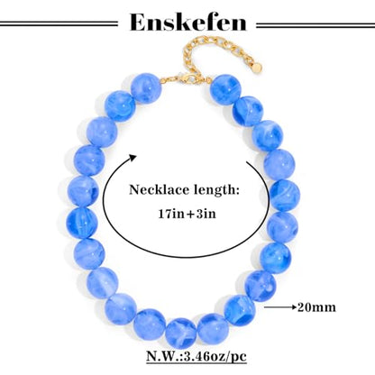 Chunky Beaded Necklaces for Women Statement Necklace | Bold Chunky Choker, Large Resin Beads, Adjustable Necklace, Boho Trendy Summer Beach Holiday Jewelry - color: Blue-01