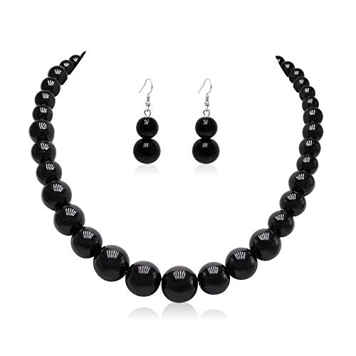 Cryshimmer Pearl Choker Necklace for Women Faux Pearl Beads Strand Necklace Earring Set Costume Jewelry,Gift for Wife Mother - color: Black