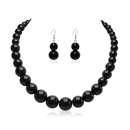 Cryshimmer Pearl Choker Necklace for Women Faux Pearl Beads Strand Necklace Earring Set Costume Jewelry,Gift for Wife Mother - color: Black
