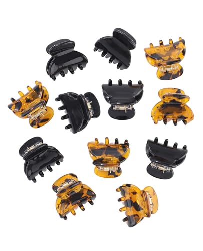 Molans 12 Pcs Small Hair Clips Mini Claw Jaw Clips Women Girls Thin Hair | Tiny Short Acrylic Cute Clips Non Slip Little Hair Accessories Clamps for Half Updo Styling Fine Hair Bangs Kids Toddlers - color: Black+Leopard