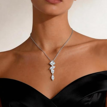 Dainty Drop Necklace, Square Marquise Teardrop CZ Long Pendant | Hypoallergenic Multi-Shape AAAA Zirconia Y Necklace for Women, Elegant Jewelry for Wedding, Birthday and Anniversary