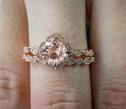 18k Rose Gold 2 Piece Ring Set Cubic Zirconia Bride Promise Rings Set CZ Eternity Engagement Wedding Band Ring Sets for Women TZ.60 (US Code 8) - size: US Code 8